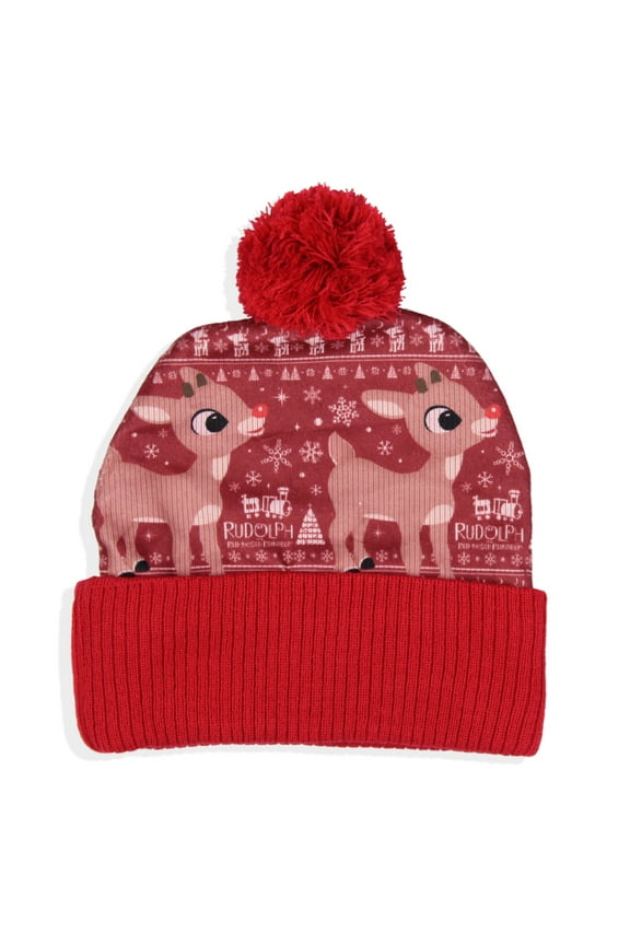 Rudolph The Red-Nosed Reindeer Cuffed Pom Beanie Hat