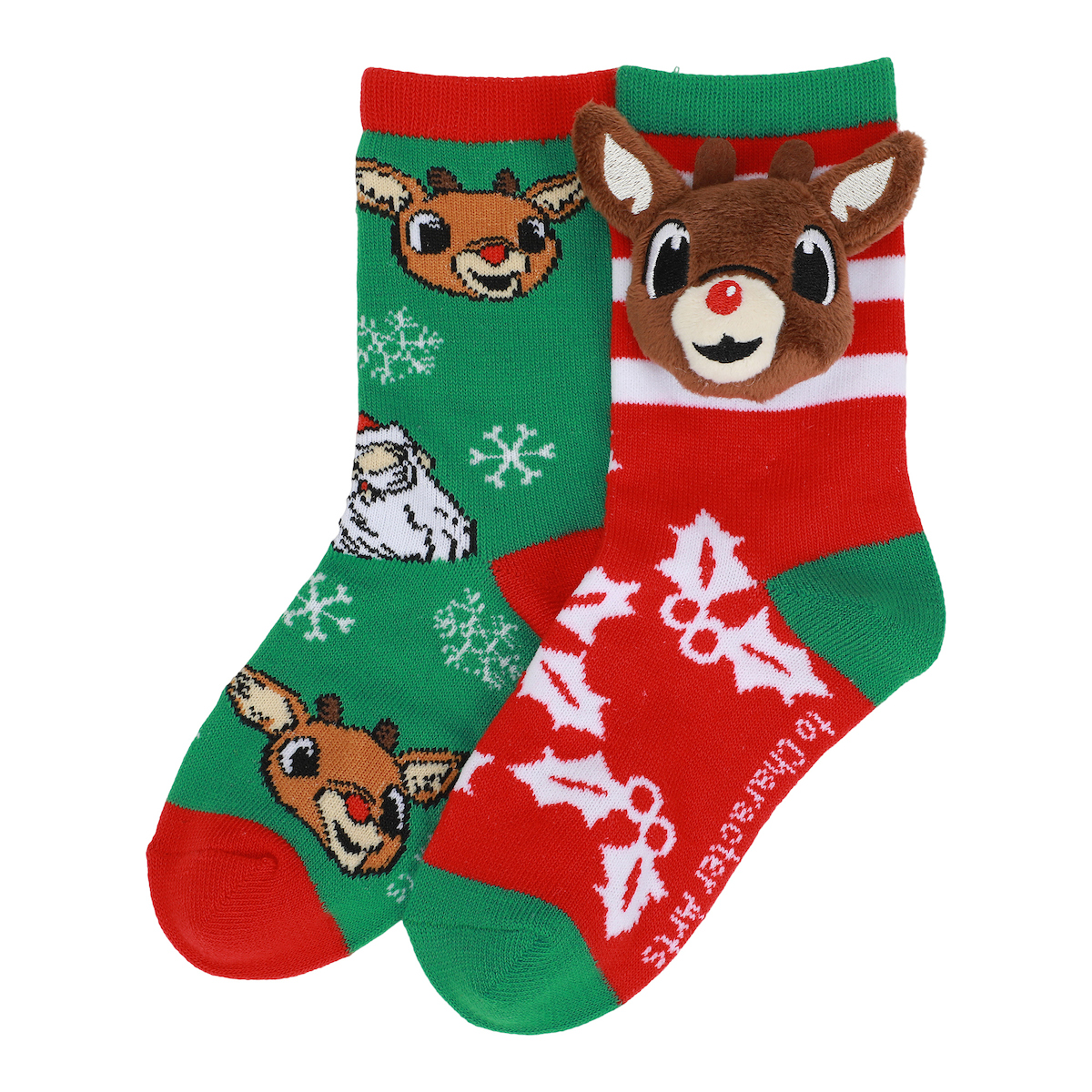 Rudolph The RedNosed Reindeer Holly & Snowflakes Kids 2Pair Crew