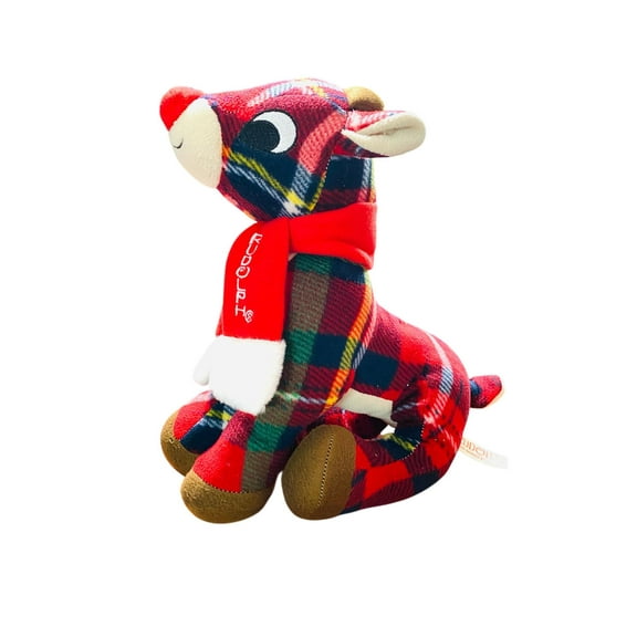 Rudolph The Red-Nosed Reindeer Plaid Plush with Scarf 12"