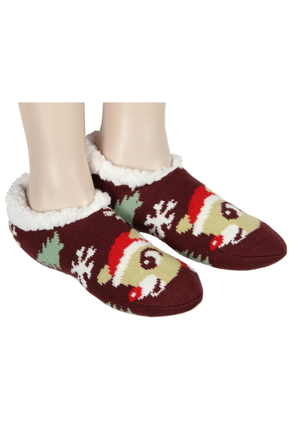 Rudolph The Red-Nosed Reindeer Slippers, Rudolph Christmas Holiday Slipper Socks No-Slip Sole, Fleece Lined Slippers For Women and Men