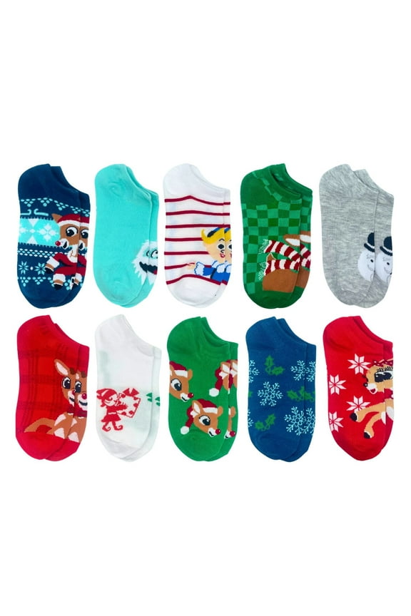 The Red-Nosed Reindeer Women's No-Show Socks, 10-Pack, Size 4-10