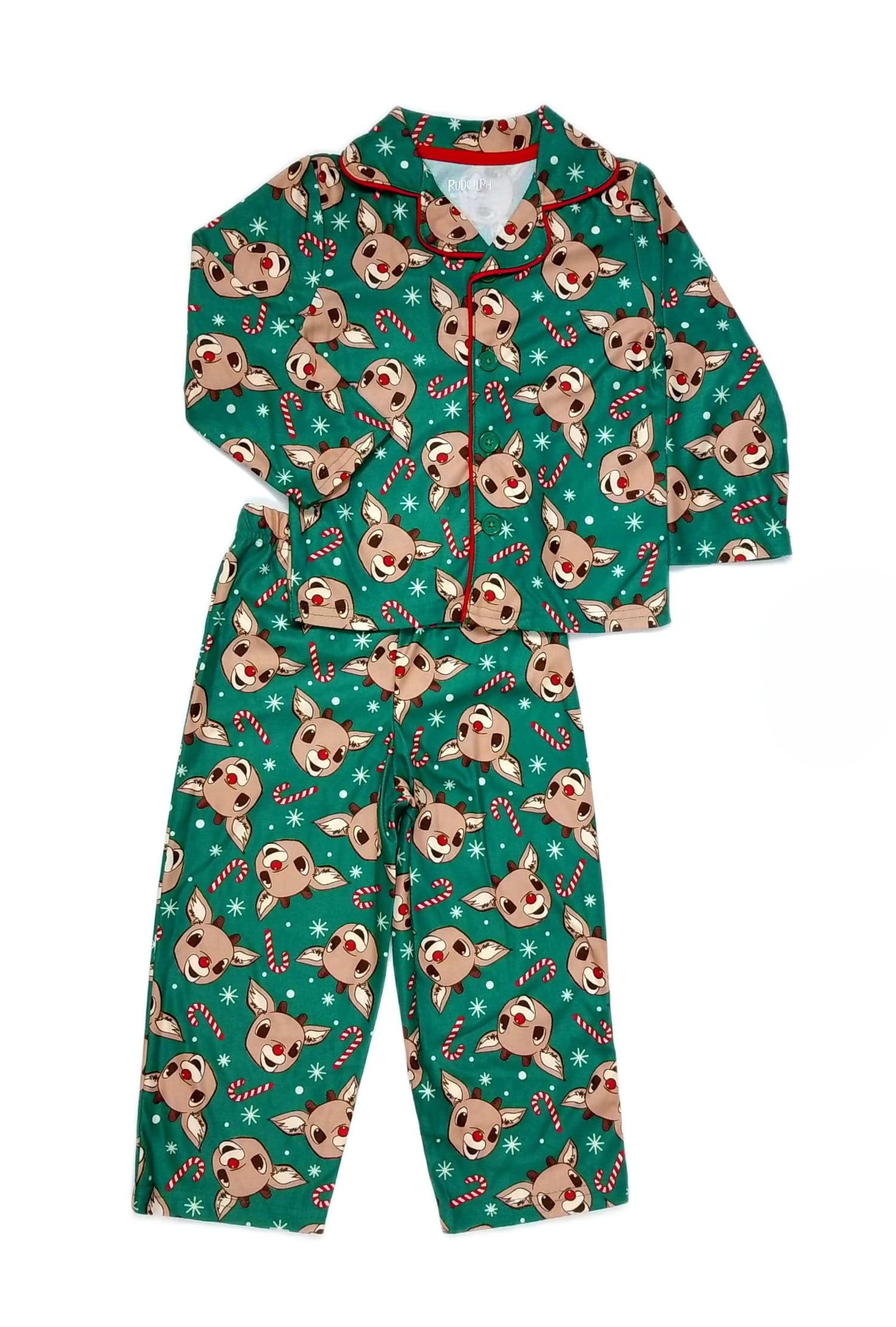RUDOLPH Toddler Boy's Christmas Holiday Green Button-Down Pajama Set, Size 4T