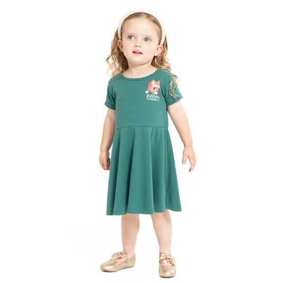 Rudolph the Red-Nosed Reindeer Toddler Girls Graphic Print Skater Dress with Short Sleeves, Sizes 12M-5T