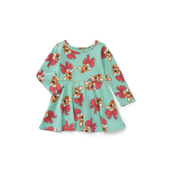 Rudolph Toddler Girls' Print Dress with Long Sleeves, Sizes 12M-5T