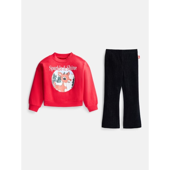 Rudolph Toddler Girls Graphic Tunic and Sparkle Velour Pants, 2-Piece, Sizes 12M-5T