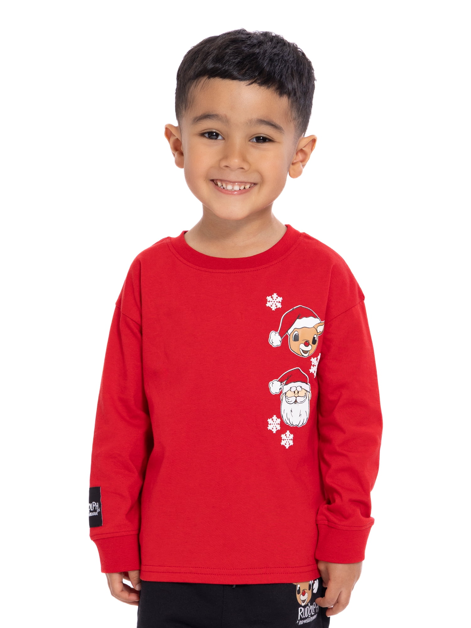 the Red-Nosed Reindeer Toddler Boys Graphic Crewneck Tee with Long Sleeves, Sizes 12M-5T