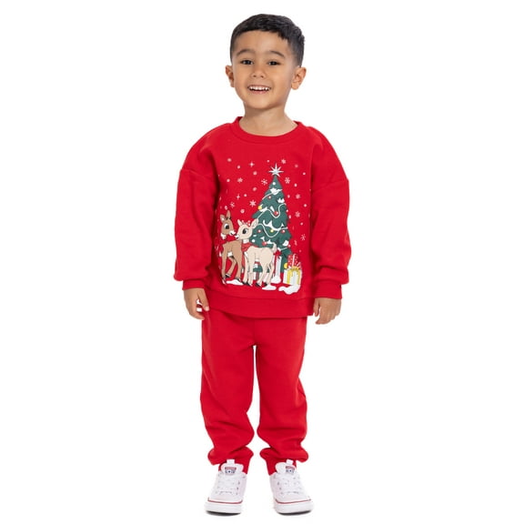 Rudolph Toddler Long Sleeve Graphic Crewneck with Matching Jogger Pant, 2 Piece Set, Sizes 12M-5T