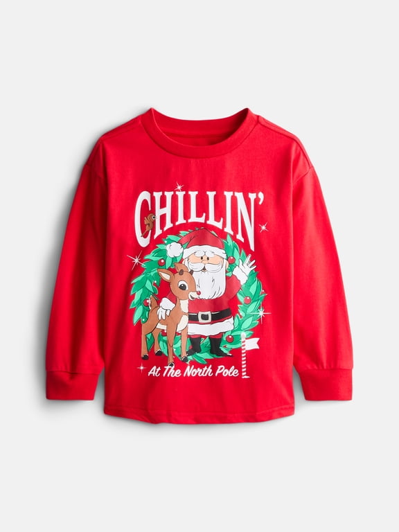Toddler Holiday Graphic Crewneck Tee with Long Sleeves, Sizes 12M-5T