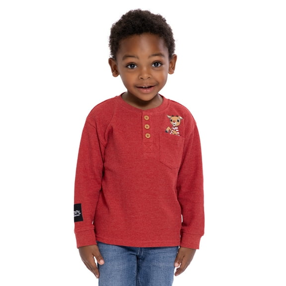 Rudolph the Red-Nosed Reindeer Toddler Boys Thermal Henley Shirt with Long Sleeves, Sizes 12M-5T