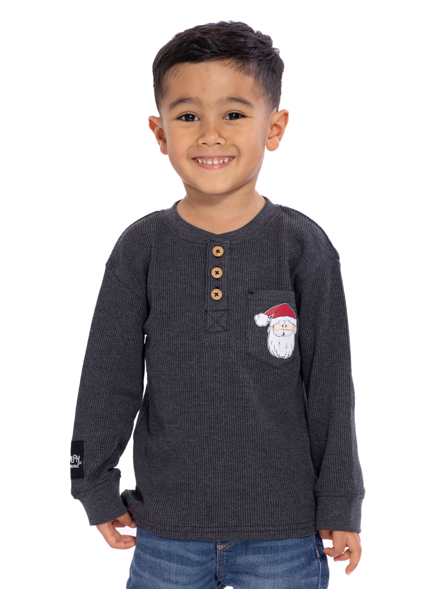 Rudolph the Red-Nosed Reindeer Toddler Boys Thermal Henley Shirt with Long Sleeves, Sizes 12M-5T
