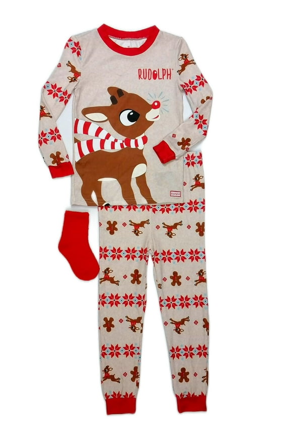 Toddler Soft Christmas Holiday Pajama Set with Socks, Size 4T