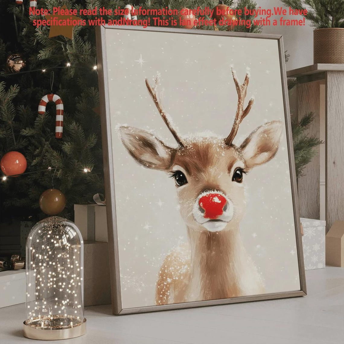 Rudolph Wall Art Poster Cute Red Nose Baby Deer Print