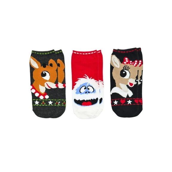 Rudolph Women's Holiday No-Show Socks, 3-Pack, Size 4-10