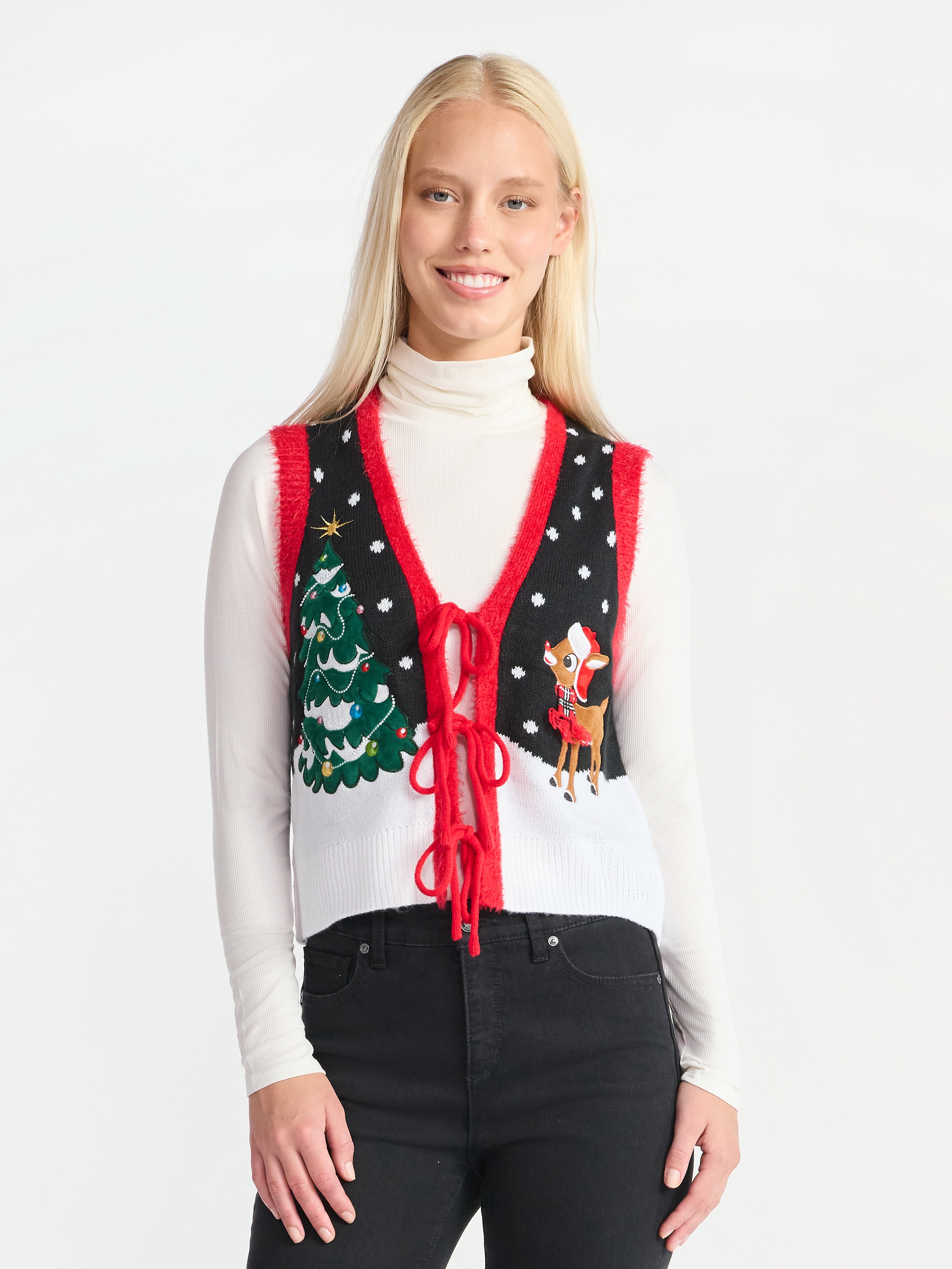 Rudolph the Red-Nosed Reindeer Women's Christmas Tie Vest, Sizes XXS-XXL