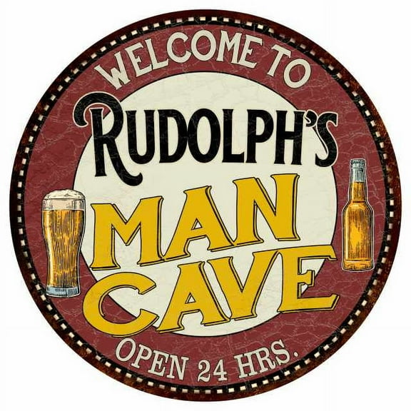 Rudolph's Man Cave 12" Round Metal Sign Kitchen Bar Wall Décor 200120035437