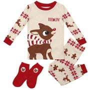 RUDOLPH THE RED-NOSED REINDEER Rudolph the Red Nosed Reindeer 3 Piece Snug Fit Pajamas Set for Boys, Rudolph Red, 12M