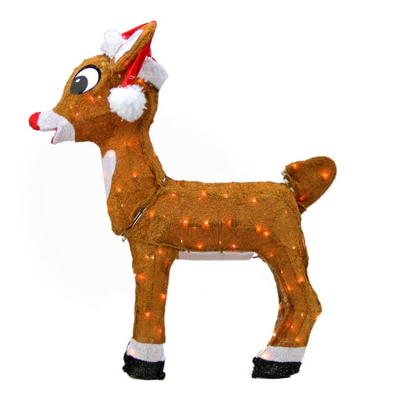 Rudolph the Red Nosed Reindeer Christmas 26" Prelit in Santa Hat Outdoor Decoration - Clear Lights