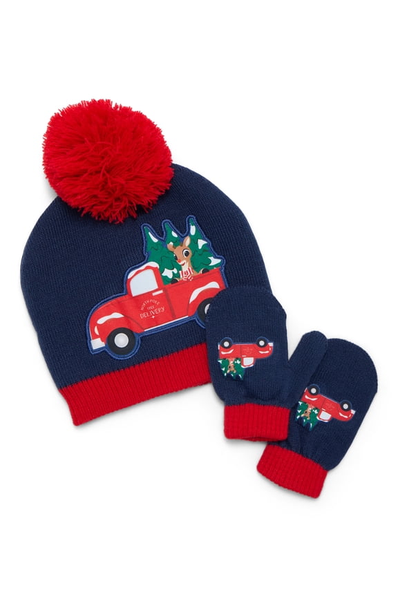 Toddler Beanie Hat and Gloves Set, 3-Piece