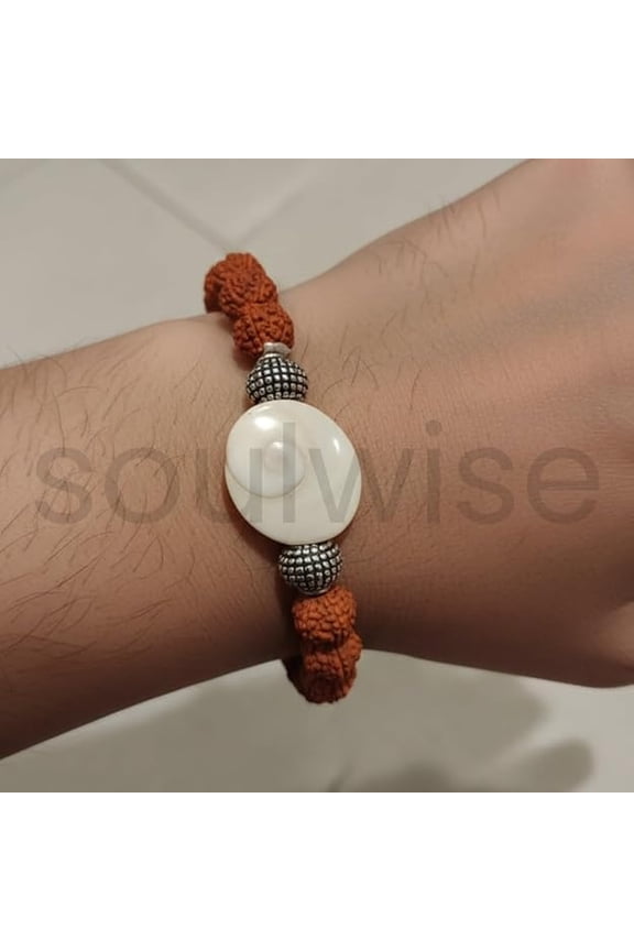 Rudraksha Bracelet with Gomti Chakra Charm for Prosperity & Protection, Spiritual Healing, Meditation Accessory, Adjustable Size