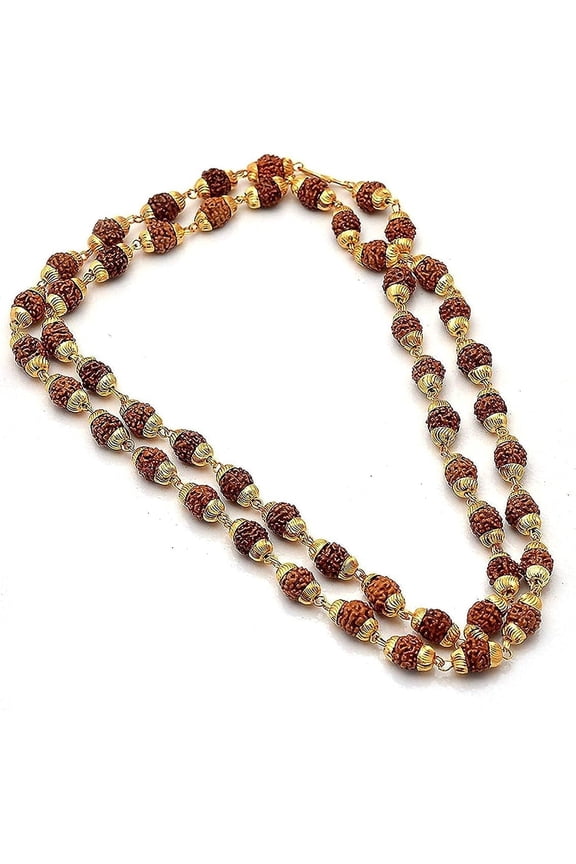 Rudraksha Golden Cap mala 6mm Size with 5 Faced Real rudraksha