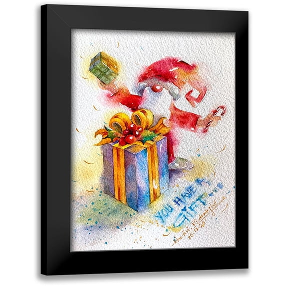 Rudraksi, Ashwini 12x14 Black Modern Framed Museum Art Print Titled - Santa With Gift