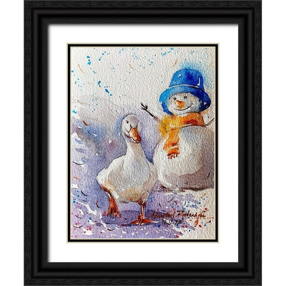 Rudraksi, Ashwini 15x18 Black Ornate Wood Framed with Double Matting Museum Art Print Titled - Goose And Snowman