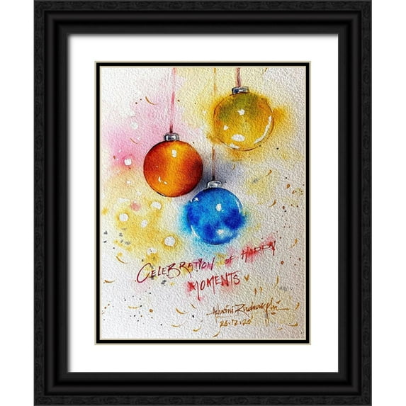 Rudraksi, Ashwini 25x32 Black Ornate Wood Framed with Double Matting Museum Art Print Titled - Christmas Bubbles