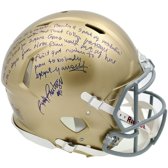 Rudy Ruettiger Autographed Notre Dame Fighting Irish Gold Full Size Auth Speed Helmet Full Movie Speech Beckett BAS Witness 243660