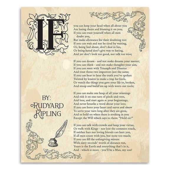 Rudyard Kipling "If" Poem Poster Classic Typography Poetry Wall Art, Inspirational Literary Quote Wall Decor,Motivational for Home, Office, Library  Words of Wisdom poster