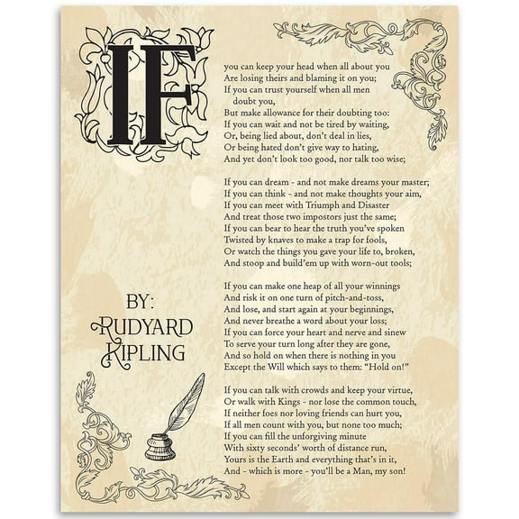 Rudyard Kipling "If" Poem Poster Classic Typography Poetry Wall Art, Inspirational Literary Quote Wall Decor,Motivational for Home, Office, Library Words of Wisdom poster