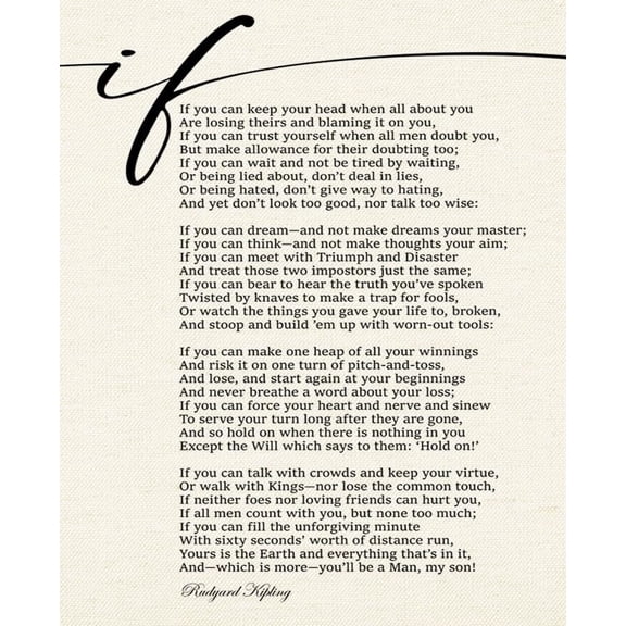 Rudyard Kipling If Poem Wall Art, Inspirational Canvas Poster Decor, Modern Home Office Wall Decor, Rustic Decoration, Poster