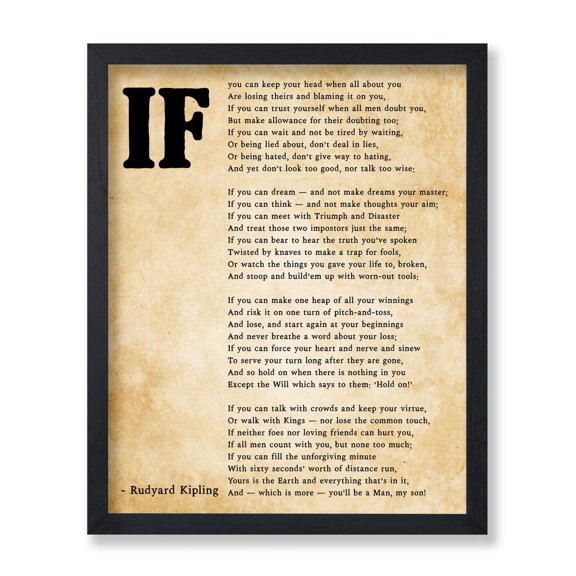 Rudyard Kipling Poster IF Poem Print Motivational Quote Art Poetry Art Literature Gift for Men Women