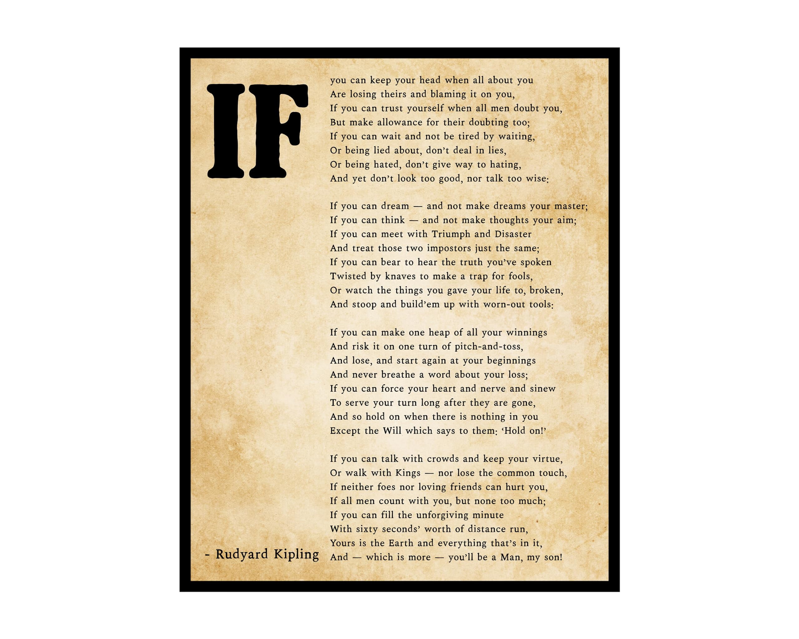 Rudyard Kipling Poster IF Poem Print Motivational Quote Art