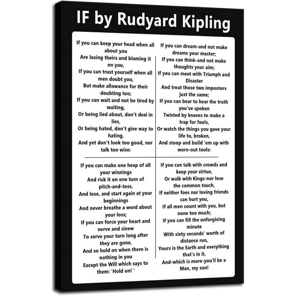 Rudyard KlpIing Poem Motivational Wall Art Quotes Inspirational Canvas Prints Inspirational Poster Painting Picture Home Wall Decor Painting Artwork Office Gym Framed Ready to hang[12''W X 18''H]