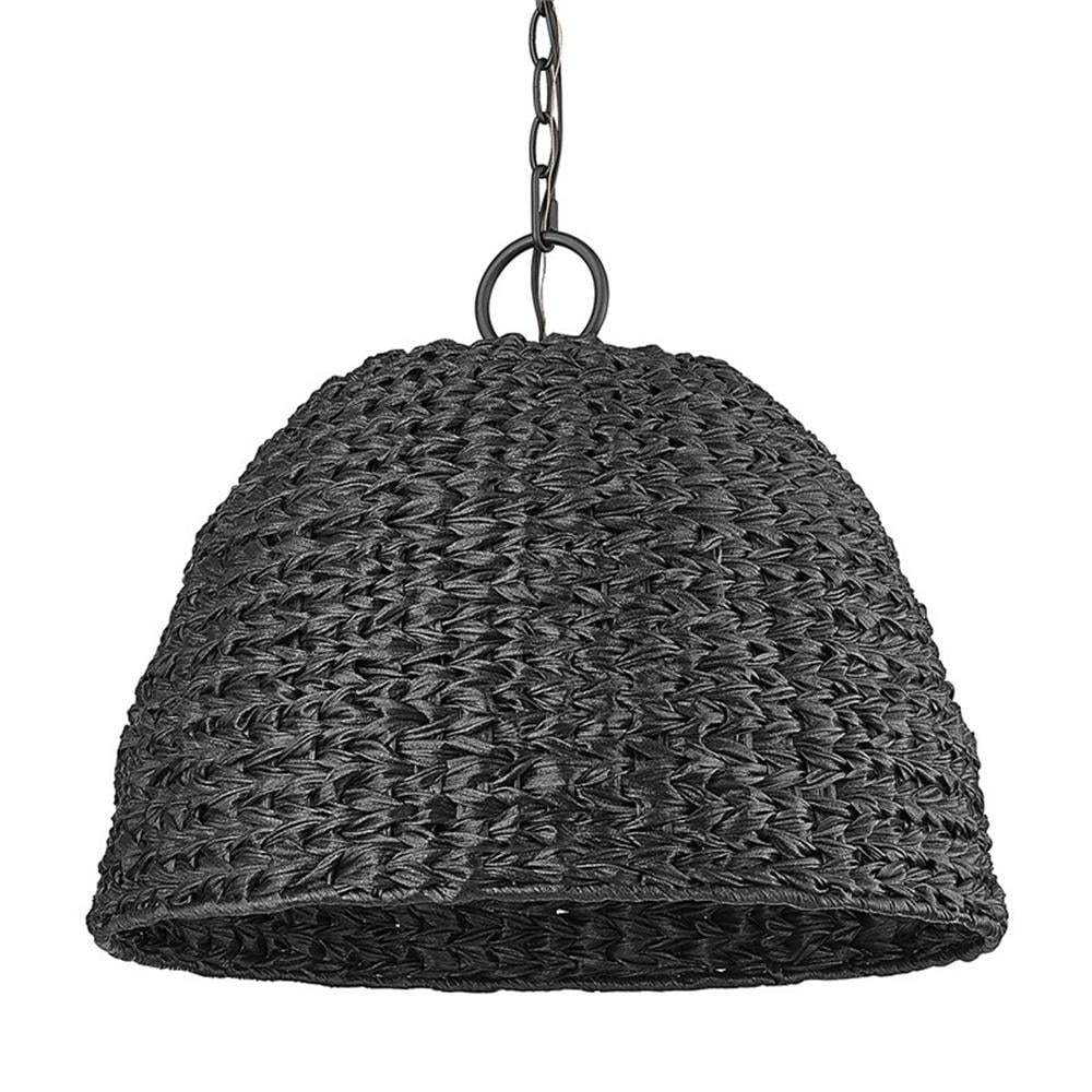 Natural Black Glass and Wicker 3-Light Outdoor Pendant