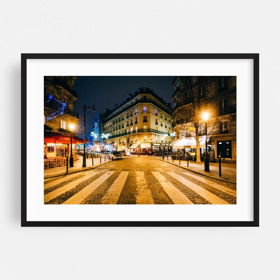 Rue Jean Du Bellay - Paris France Photography Cityscape Nightlife Architecture Street Photography Travel Poster Vintage Black Framed Wall Art Print 5 x 7 inches