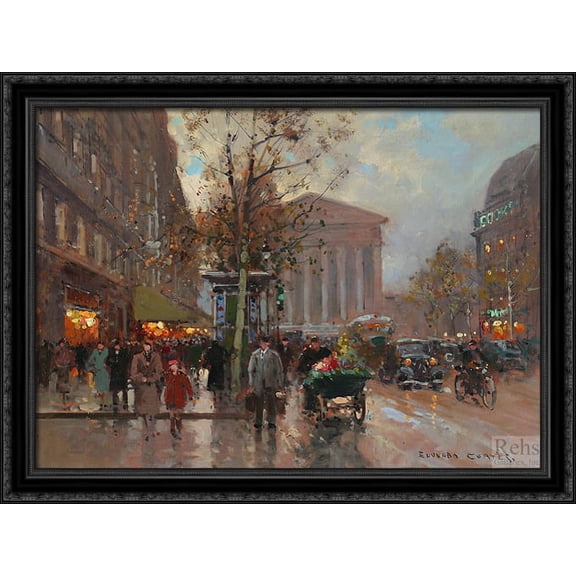 Rue Royale Madeleine 40x26 Large Black Ornate Wood Framed Canvas Art by Edouard Cortes