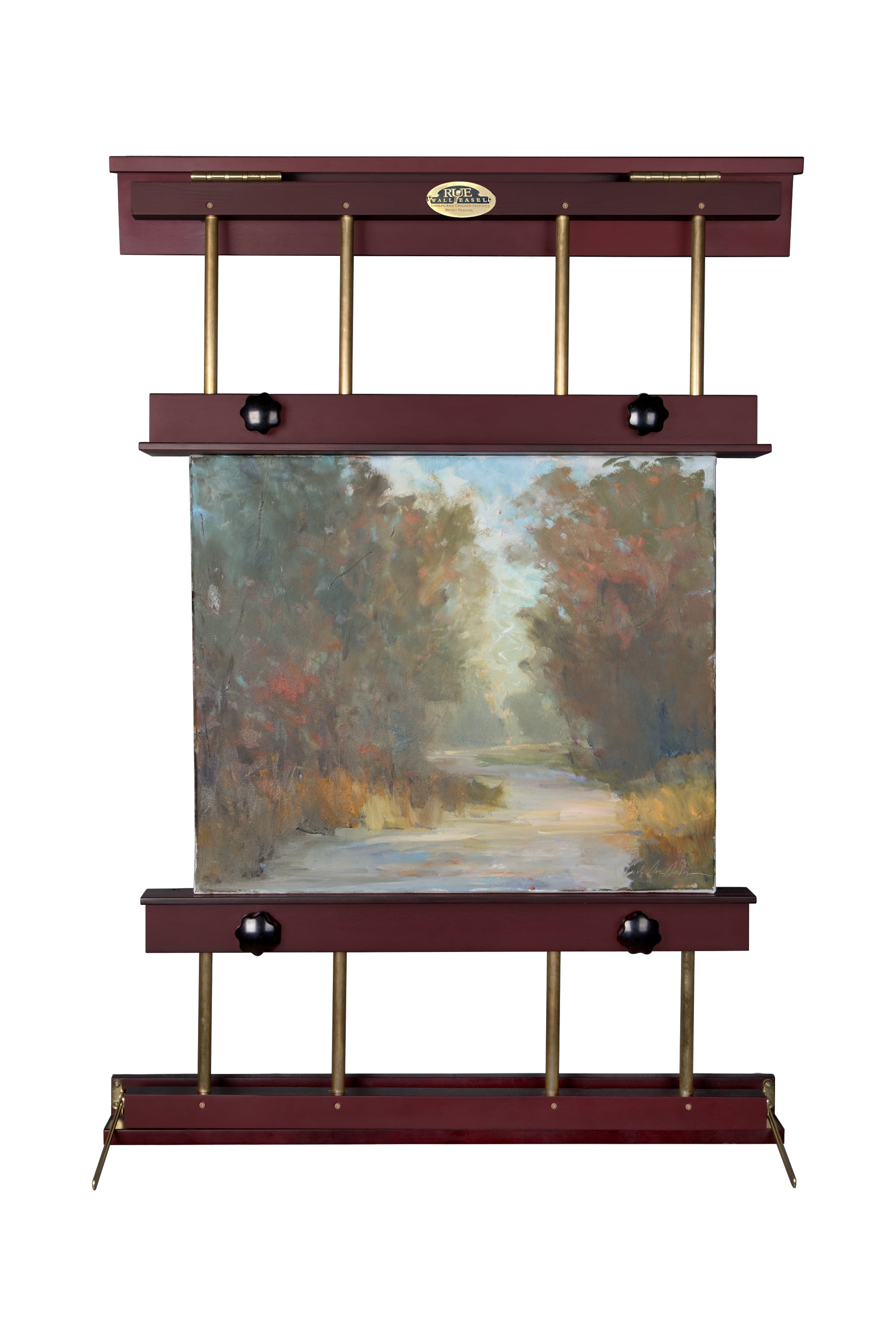 Mahogany and Brass Wall-Mounted Single Mast Easel