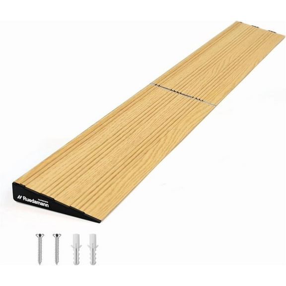 Ruedamann 1" Rise Modular Threshold Ramp for Doorways, 2200 lbs Capacity, Warm Light Wood Grain Door Threshold Ramp, Aluminum Non-Slip Door Ramps for Wheelchair, Walker, Scooter, Pets, 2 Pcs