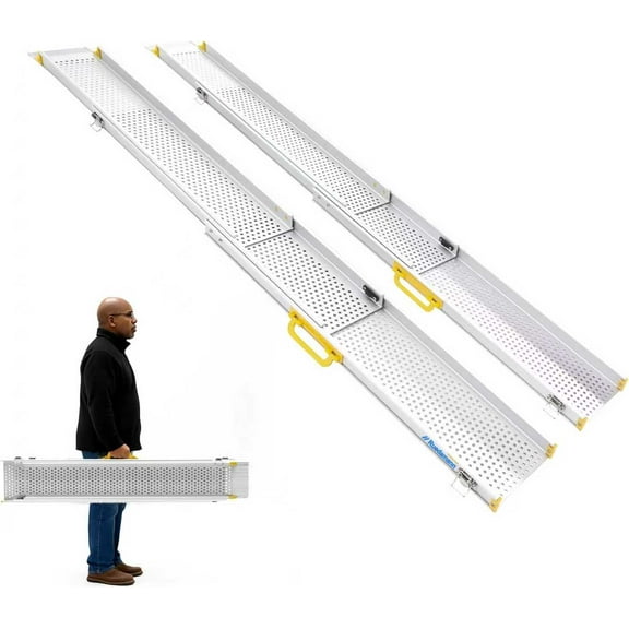Ruedamann 10' x 8.9" Aluminum Wheelchair Ramp, Adjustable Three Section Telescoping Ramps for Home, Lightweight Portable Loading Ramp for Wheelchairs, 1 Set(MR107T-10)