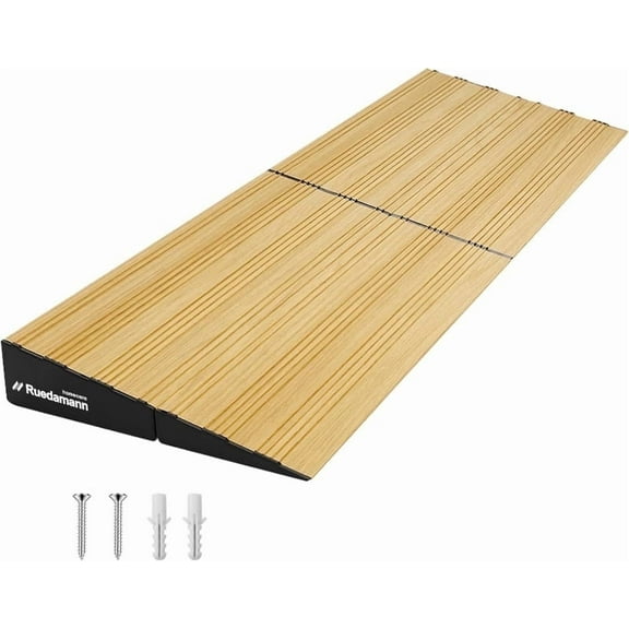 Ruedamann 2" Rise Modular Threshold Ramp for Doorways, 2200 lbs Capacity, Warm Light Wood Grain Door Threshold Ramp, Aluminum Non-Slip Door Ramps for Wheelchair, Walker, Scooter, Pets, 2 Pcs