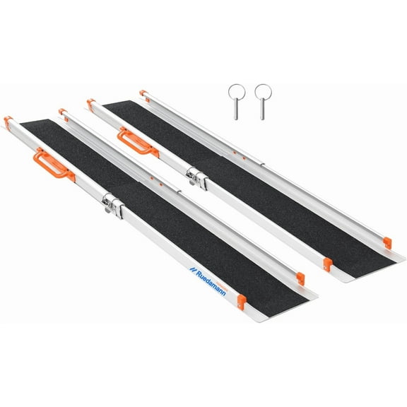 Ruedamann 6' Adjustable Aluminum Wheelchair Ramp,Portable Telescoping Non-Skid Surface Wheelchair Ramp for Home, Stairs, Steps, 600lbs Capacity (MR207N-6)