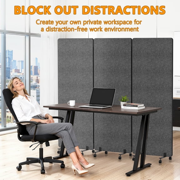 Ruestay 3 Panel Room Divider, Tall Rolling Privacy Screen with Lockable Wheels, Folding Wall Dividers Portable Room Divider for Room Separation, Included - Cover Strips, 72''W x 66''H,Dark Gray
