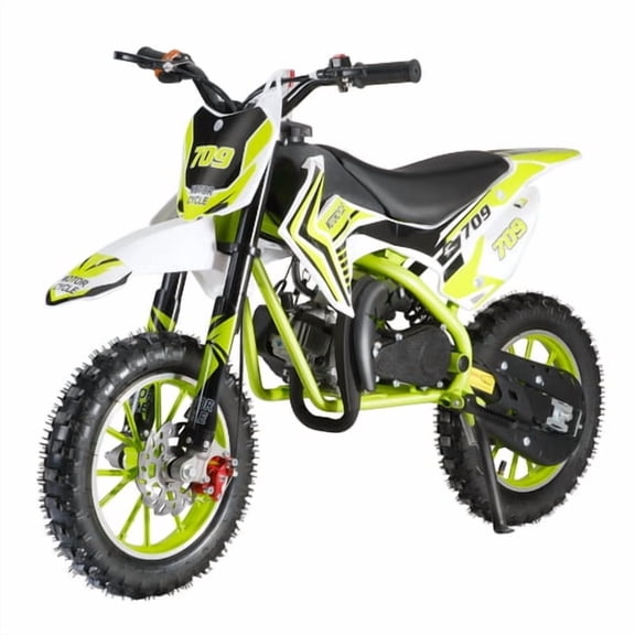 Ruestay 49CC Kids Dirt Bike, 2-Stroke Gas Powered off Road Motorcycle, Tire Shock Absorber Spring Soft Seat Cushion with F & R Disc Brake, Max Speed 30 mph, (Green)