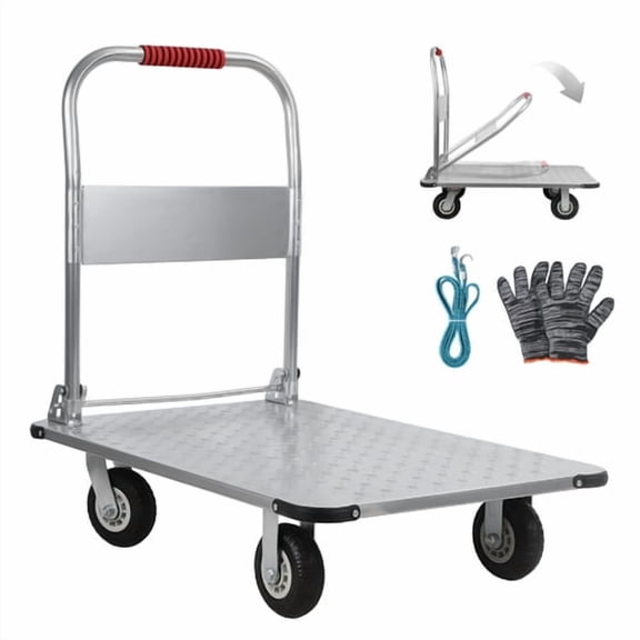 Ruestay Heavy Duty Platform Truck, 2000 lbs Capacity, Steel Flatbed Cart with Swivel Wheels and Foldable Handle, Hand Push Dolly for Groceries, Garage, Warehouse, 36" x 24"