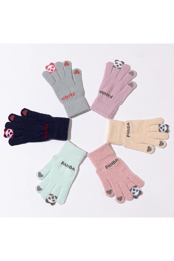 Rufa Pandas Cute Fleece Lined Thick Gloves, Unisex Winter Warm Touchscreen for Students Cycling, Gray Navy Beige Pink Purple Blue Colors, 8.66x5.12 Inches, Windproof Cold Resistance
