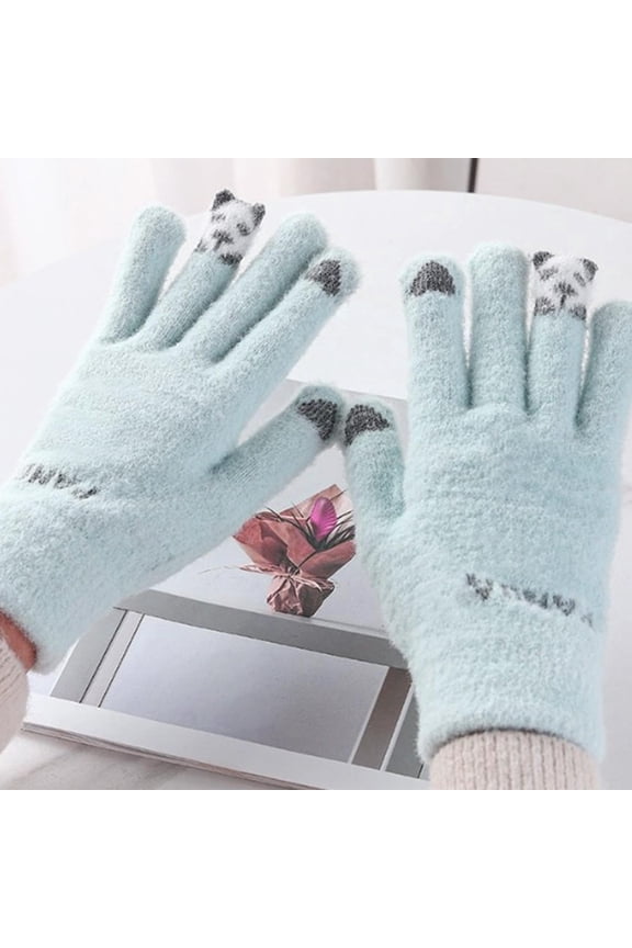 Rufa Pandas Cute Fleece-Lined Touchscreen Gloves Unisex Winter Warm Windproof Cycling Gloves Blue
