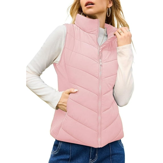 Rufenpurify Puffer Vest Women Sleeveless Zip Up Outerwear Stand Collar Sleeveless Padded Down Jackets with Pockets
