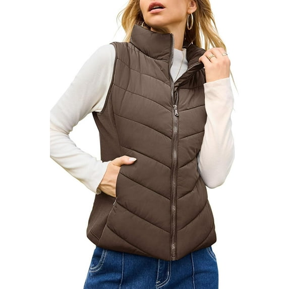 Rufenpurify Puffer Vest Women Sleeveless Zip Up Outerwear Stand Collar Sleeveless Padded Down Jackets with Pockets