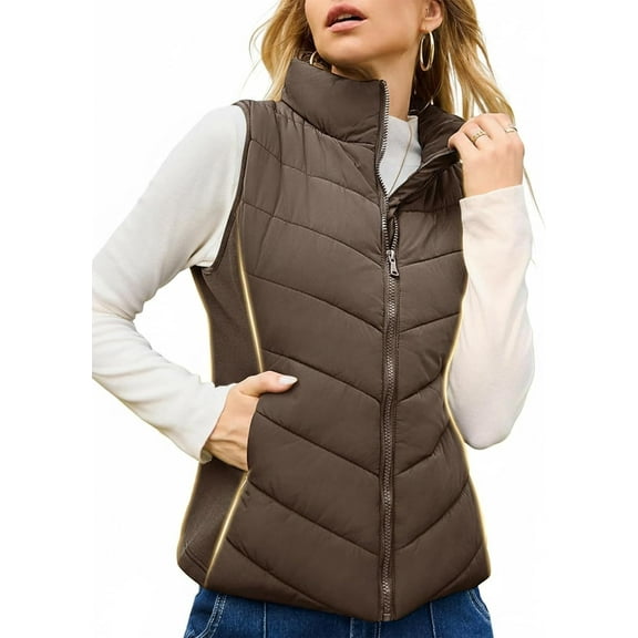 Rufenpurify Puffy Vest - Puffer Vest Women Sleeveless Zip Up Outerwear W/Side Panels & Hidden Pockets - Cozy Without Bulk